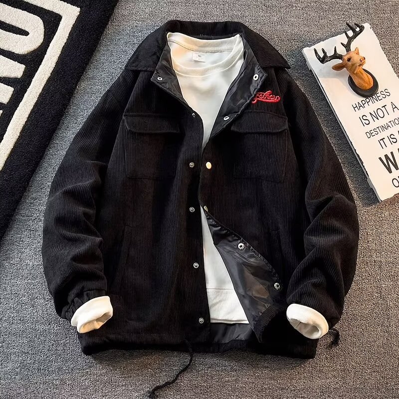 Corduroy Jacket for Men - Vintage, Loose Fit, Lapel Collar, Single-Breasted