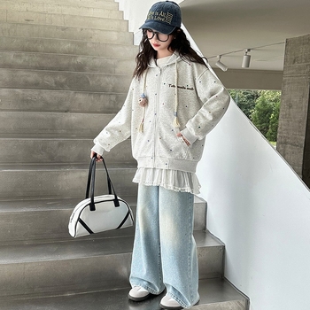 Dječja kapuljačasta jakna za jesen 2025 - unisex, dugi rukavi, opušten stil, 60% acetat