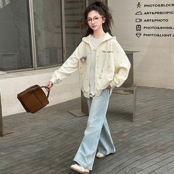 Dječja kapuljačasta jakna za jesen 2025 - unisex, dugi rukavi, opušten stil, 60% acetat