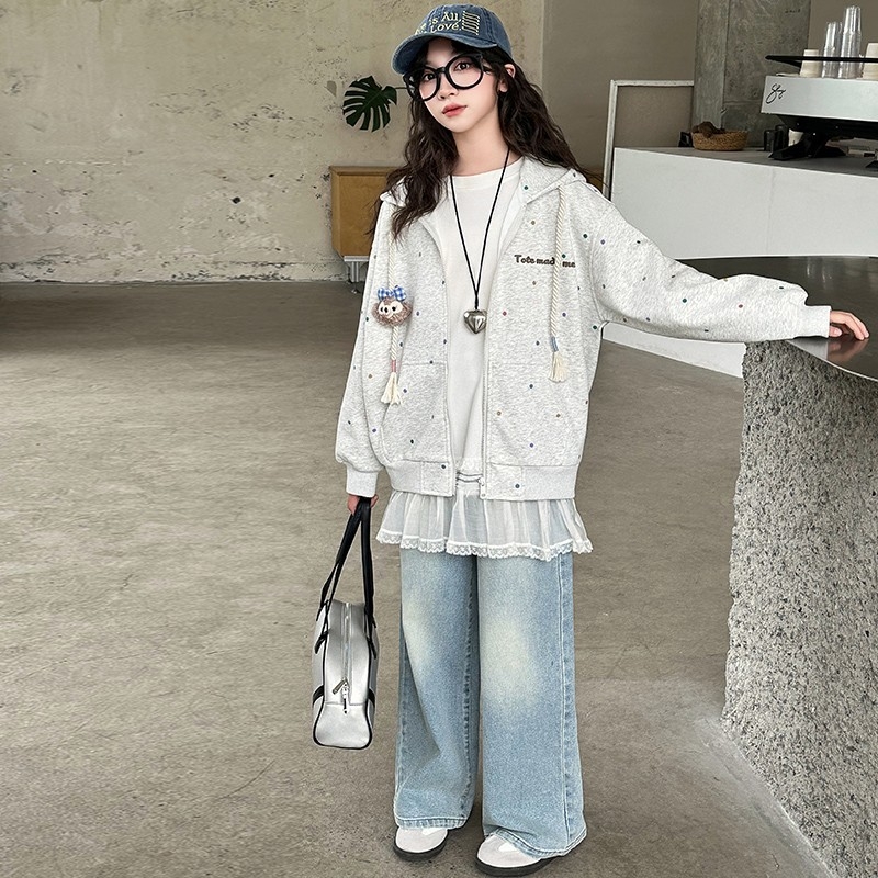 Dječja kapuljačasta jakna za jesen 2025 - unisex, dugi rukavi, opušten stil, 60% acetat