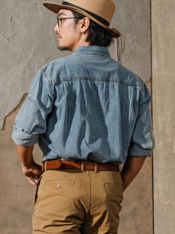Muška denim jakna u američko-retro zapadnjačkom stilu Ami Khaki, dugi rukavi