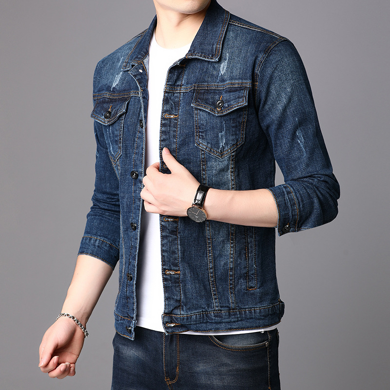 Мъжко яке с яка, памучно-полиестерова смес (68.8% памук / 30% полиестер / 1.2% еластан), солиден модел, реглан ръкави, еднобортно закопчаване, подплата 100% полиестер, пролет-есен 2024, свободен стил