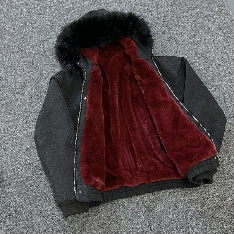 Βαμβακερό μπουφάν με κουκούλα, σταθερός γιακάς, φερμουάρ και παχύ ύφασμα