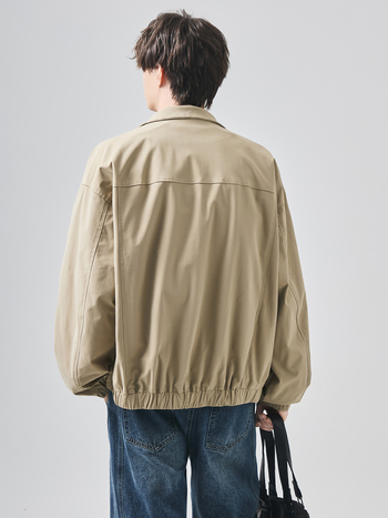 Мъжко яке: полиестер, цип, стойкова яка, свободна кройка, средна дължина