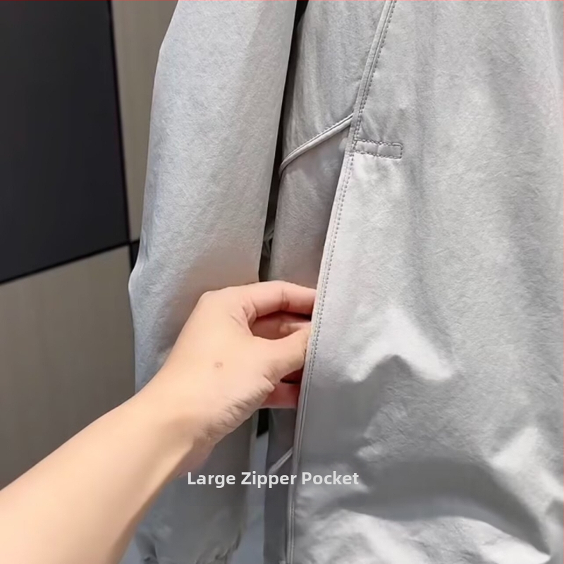 Pánska bunda so stojacim golierom, vetru odolná, zips, ľanovo-poliesterová zmes, viacero vreciek