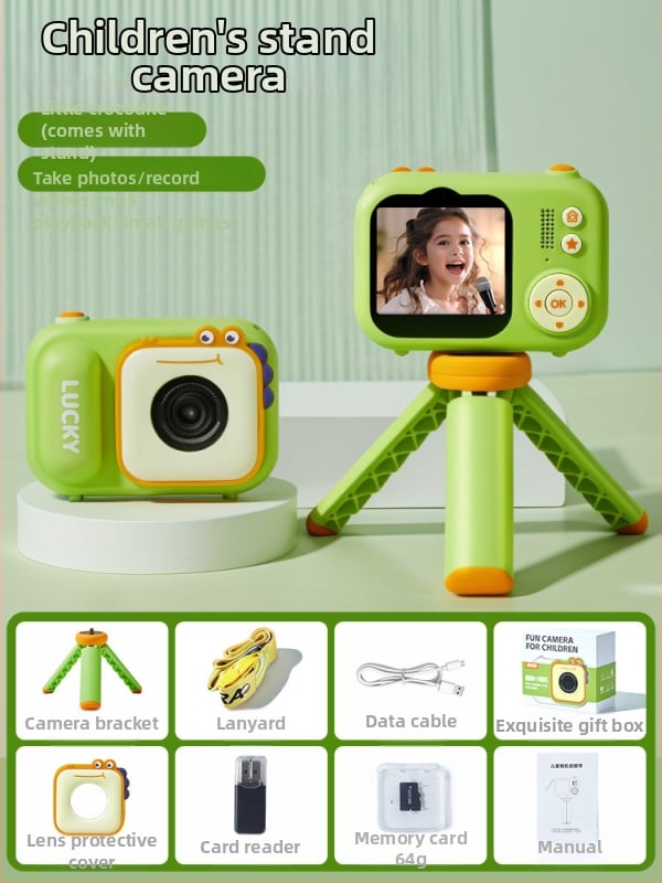 Lelefish bērnu kamera — fotografē un videoieraksta; vecums 4–6 gadi; plastmasas korpuss; veicina redzes un kognitīvo attīstību, roku-acu koordināciju.