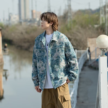 Muška vintage jakna s reverom, slobodan kroj, jednostruko zatvaranje, poliester, otporna na vjetar