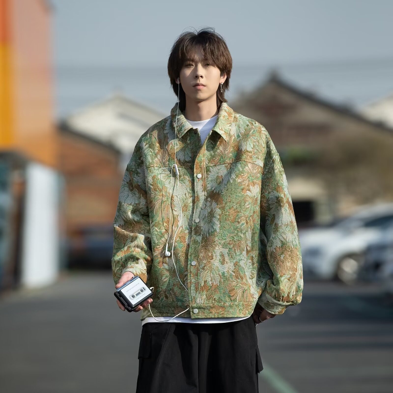 Muška vintage jakna s reverom, slobodan kroj, jednostruko zatvaranje, poliester, otporna na vjetar