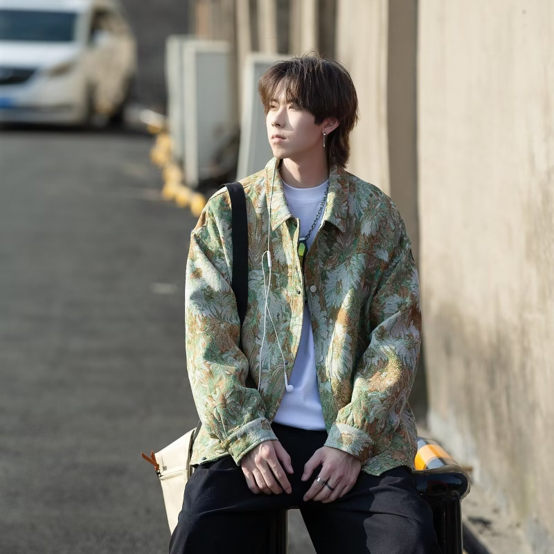 Muška vintage jakna s reverom, slobodan kroj, jednostruko zatvaranje, poliester, otporna na vjetar