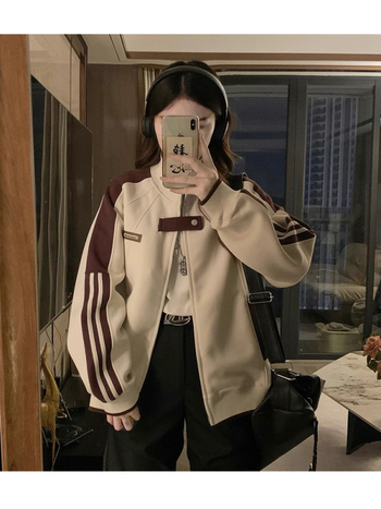 Unisex jakna otporna na vjetar s stojećim ovratnikom i zipom, ležernog kroja, dizajn s kontrastnim tri trake