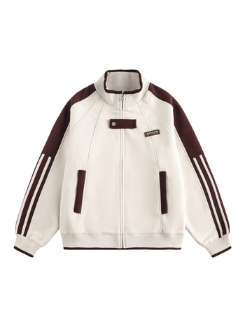 Unisex jakna otporna na vjetar s stojećim ovratnikom i zipom, ležernog kroja, dizajn s kontrastnim tri trake