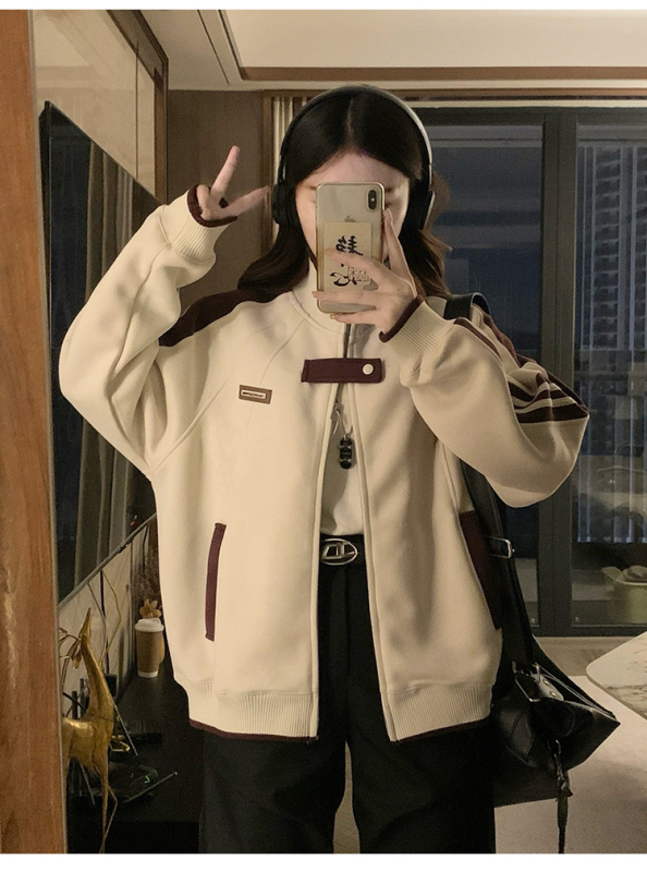 Unisex jakna otporna na vjetar s stojećim ovratnikom i zipom, ležernog kroja, dizajn s kontrastnim tri trake