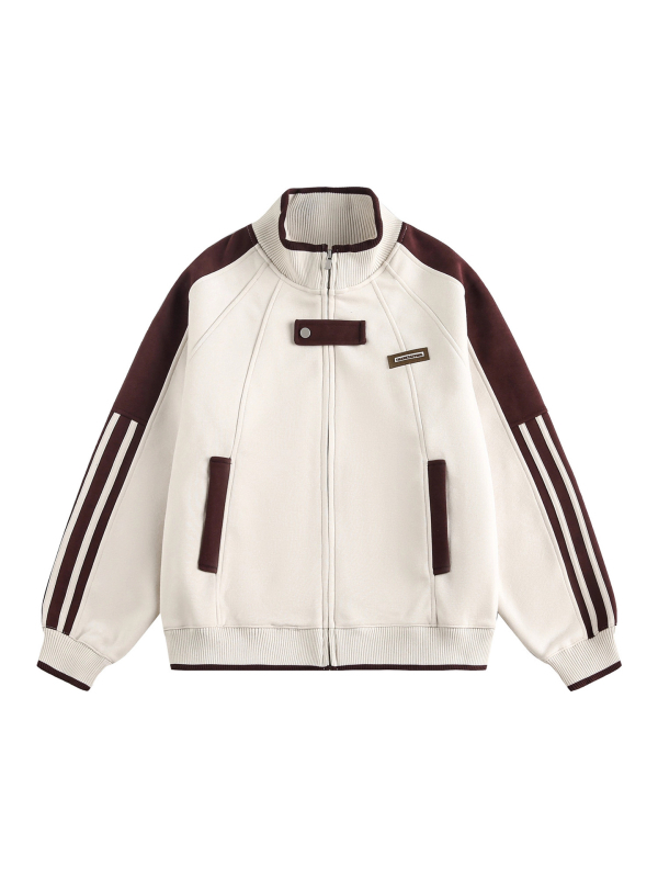 Unisex jakna otporna na vjetar s stojećim ovratnikom i zipom, ležernog kroja, dizajn s kontrastnim tri trake