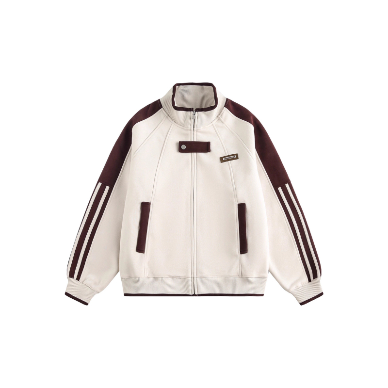 Unisex jakna otporna na vjetar s stojećim ovratnikom i zipom, ležernog kroja, dizajn s kontrastnim tri trake