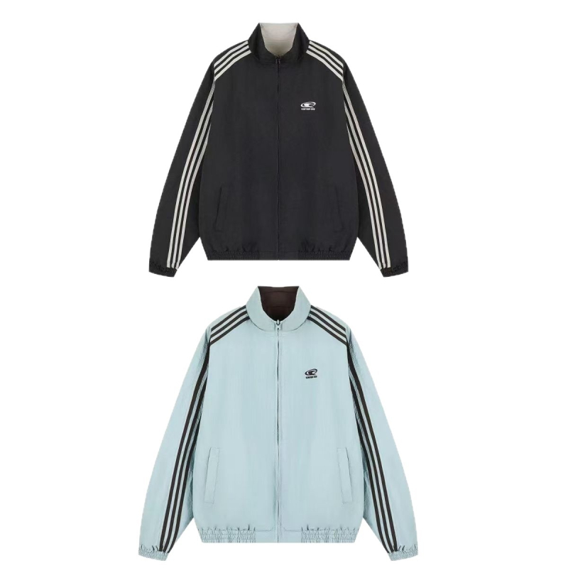 Unisex reverzibilna jakna s tri crte, stojeći ovratnik, zatvarač, materijal pamuk-poliester, proljeće-jesen