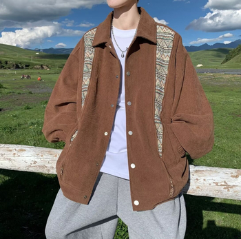 Corduroy jakna za muškarce, slobodan kroj, ovratnik Lapel, jednostruko kopčanje, retro stil