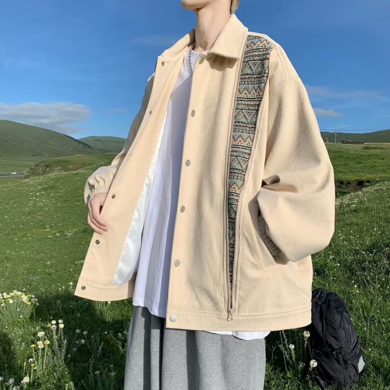 Corduroy jakna za muškarce, slobodan kroj, ovratnik Lapel, jednostruko kopčanje, retro stil