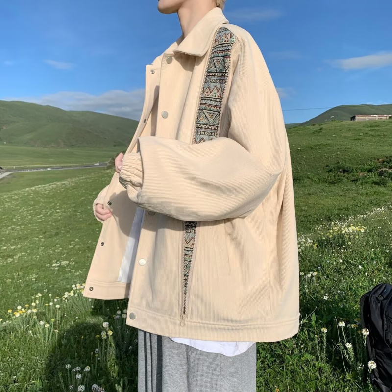 Corduroy jakna za muškarce, slobodan kroj, ovratnik Lapel, jednostruko kopčanje, retro stil