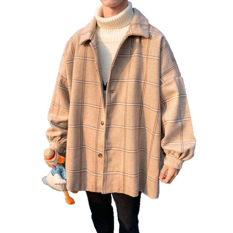 Vuneno karirano sako s reverom, jednostruko zatvaranje, dugi rukavi, za proljeće i jesen