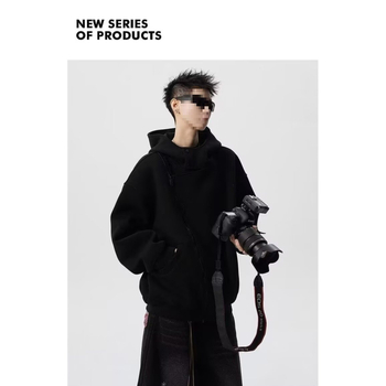 Geacă de bărbați cu glugă, fermoar frontal, poliester gros, guler înalt – Iarnă