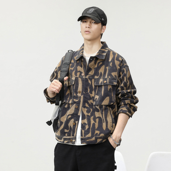 Geacă denim din bumbac, croială lejeră, stil japonez, guler rever, închidere cu un singur nasture