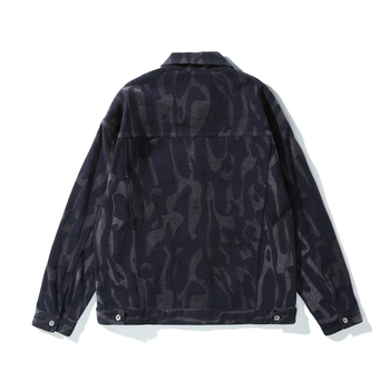 Geacă denim din bumbac, croială lejeră, stil japonez, guler rever, închidere cu un singur nasture