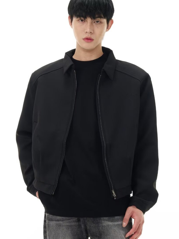 Muška kratka jakna u korejskom stilu, opuštenog kroja, s ovratnikom tipa lapel, zatvara se na zip, 100% poliester