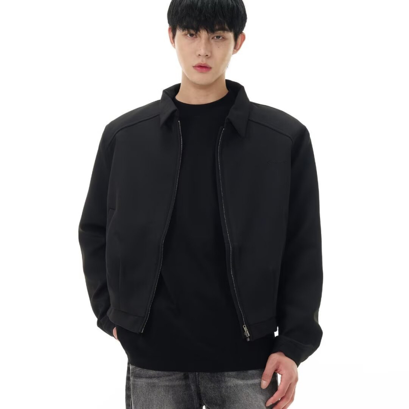 Muška kratka jakna u korejskom stilu, opuštenog kroja, s ovratnikom tipa lapel, zatvara se na zip, 100% poliester