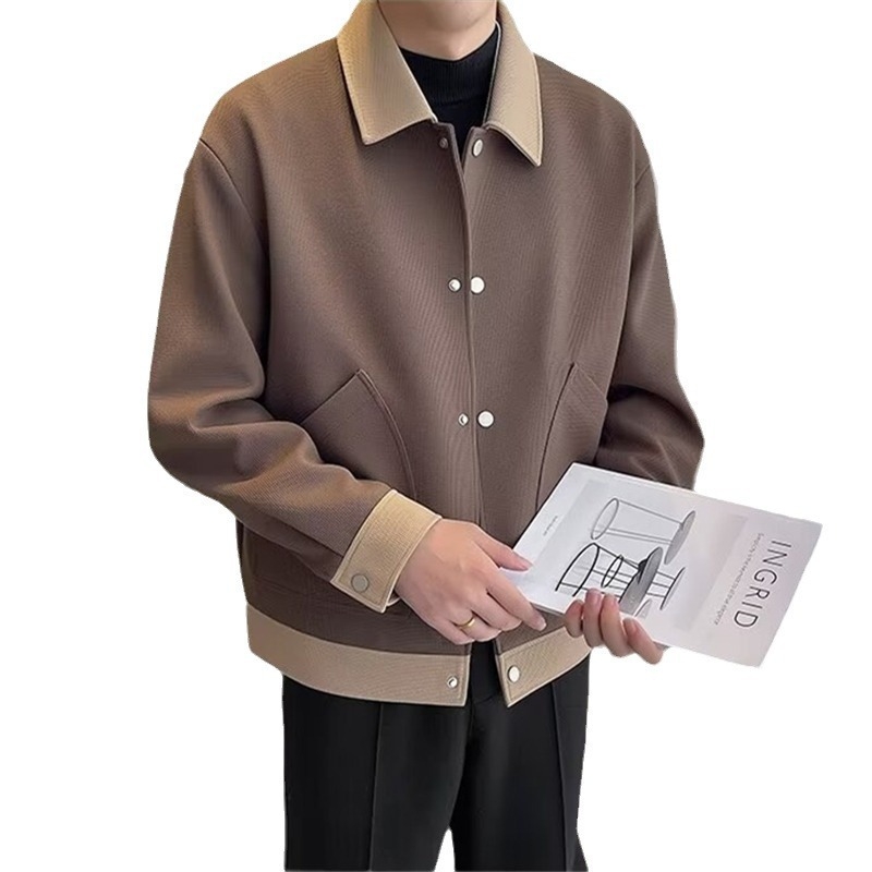 Muško sako s reverom, dvostruko kopčanje, korejski stil, slobodan kroj, uzorak blok boja