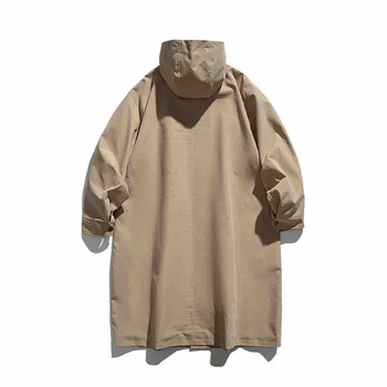 Jachetă în stil workwear japonez, cu glugă, croială lejeră, lungime medie, nasturi pe un rând