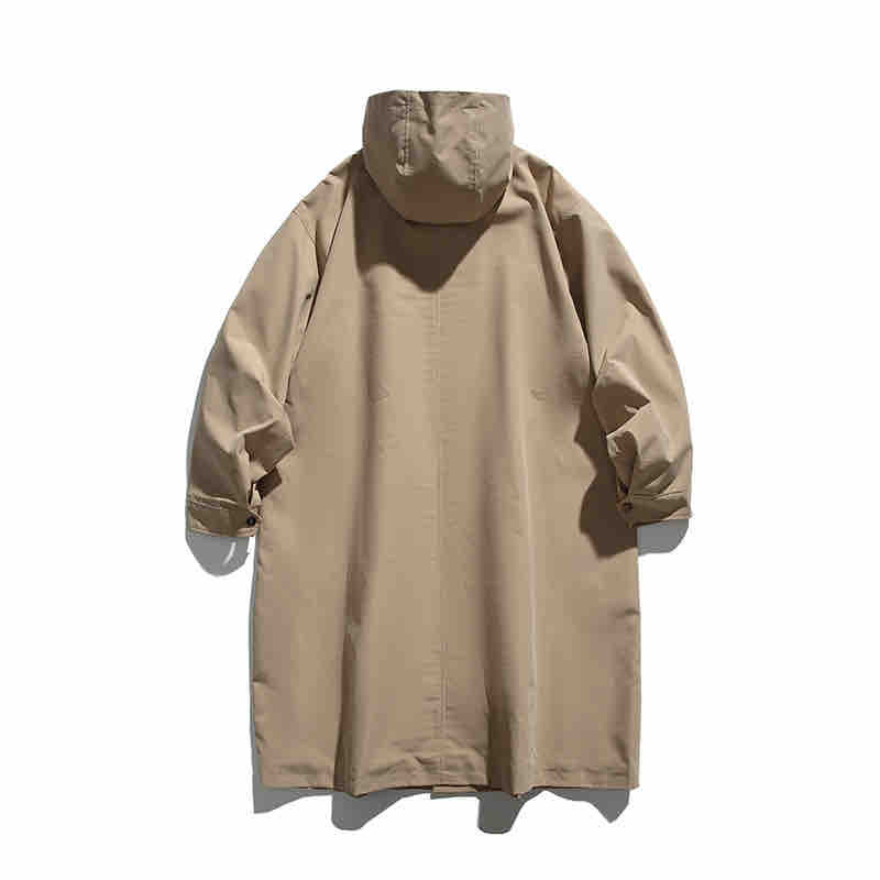 Jachetă în stil workwear japonez, cu glugă, croială lejeră, lungime medie, nasturi pe un rând