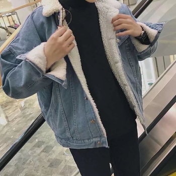 Geacă din denim pentru bărbați, croială slim, guler rever, nasturi frontali, mâneci lungi, pentru iarnă