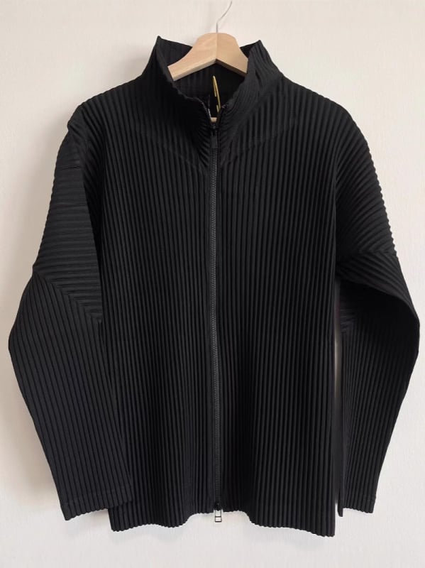 Geacă de bărbați cu pliuri, guler înalt, fermoar, croială lejeră, stil japonez