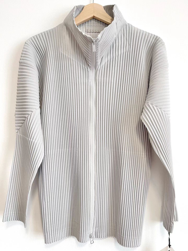 Geacă de bărbați cu pliuri, guler înalt, fermoar, croială lejeră, stil japonez