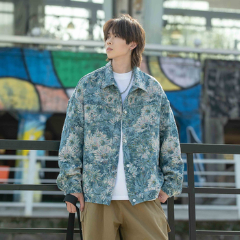 Geacă din denim jacquard – stil Street Tide, croială lejeră, închidere frontală cu nasturi pe un rând