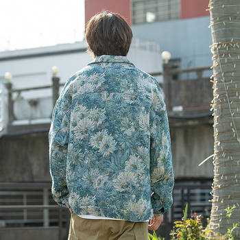 Geacă din denim jacquard – stil Street Tide, croială lejeră, închidere frontală cu nasturi pe un rând