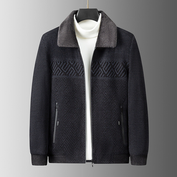 Geacă bărbătească din corduroy, guler înalt, fermoar, buzunare laterale
