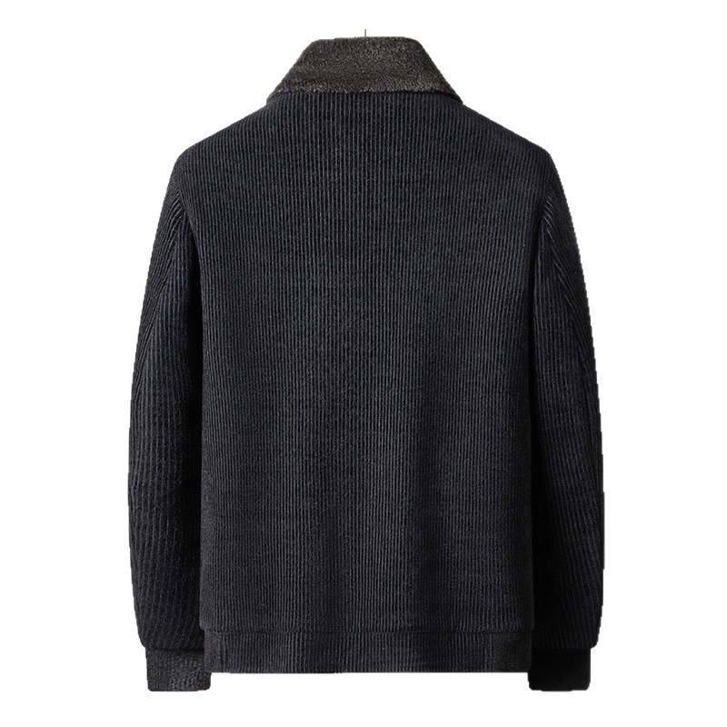 Geacă bărbătească din corduroy, guler înalt, fermoar, buzunare laterale