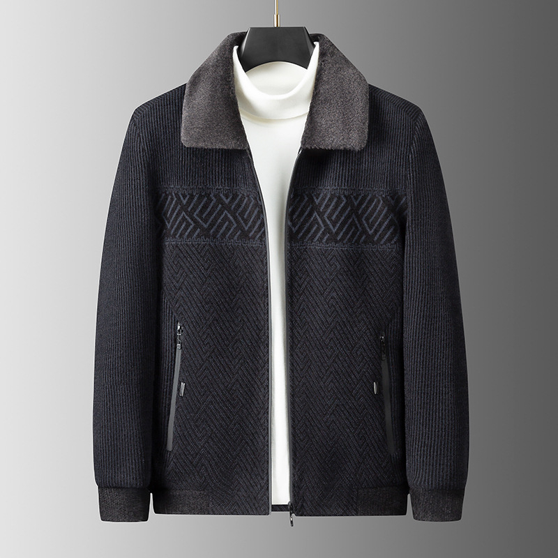 Geacă bărbătească din corduroy, guler înalt, fermoar, buzunare laterale