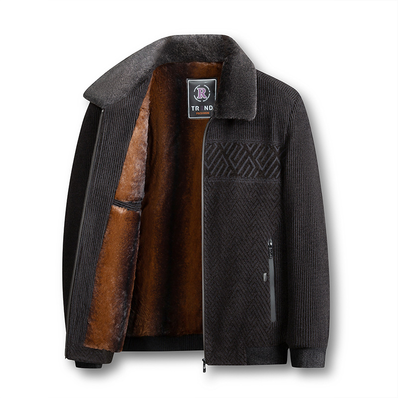 Geacă bărbătească din corduroy, guler înalt, fermoar, buzunare laterale