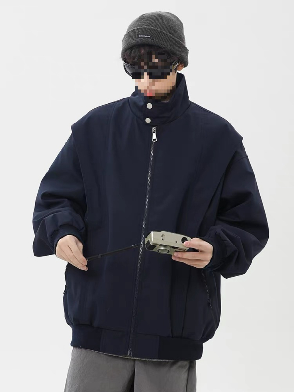 Jachetă - Streetwear tineret, guler înălțat, croi larg, fermoar decorativ, buzunare laterale, primăvară-toamnă