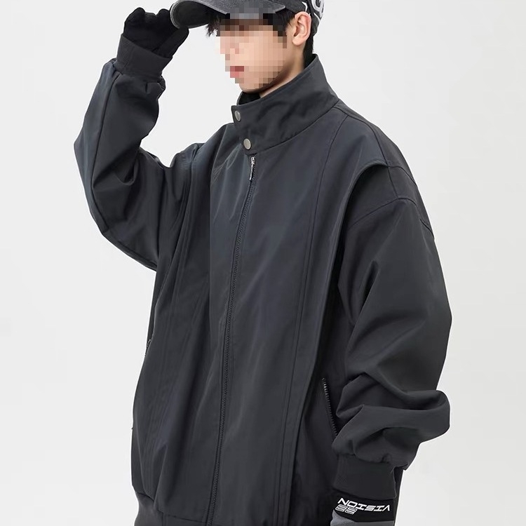 Jachetă - Streetwear tineret, guler înălțat, croi larg, fermoar decorativ, buzunare laterale, primăvară-toamnă