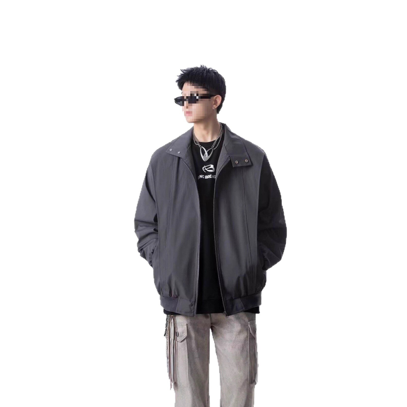 Jachetă - Streetwear tineret, guler înălțat, croi larg, fermoar decorativ, buzunare laterale, primăvară-toamnă