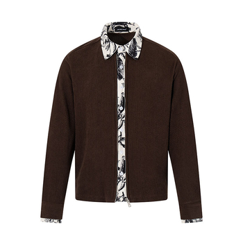 Tkpa Vintage jachetă dublu față, cu fermoar decorativ și design de colaj, material poliester respirabil, pentru bărbați și femei