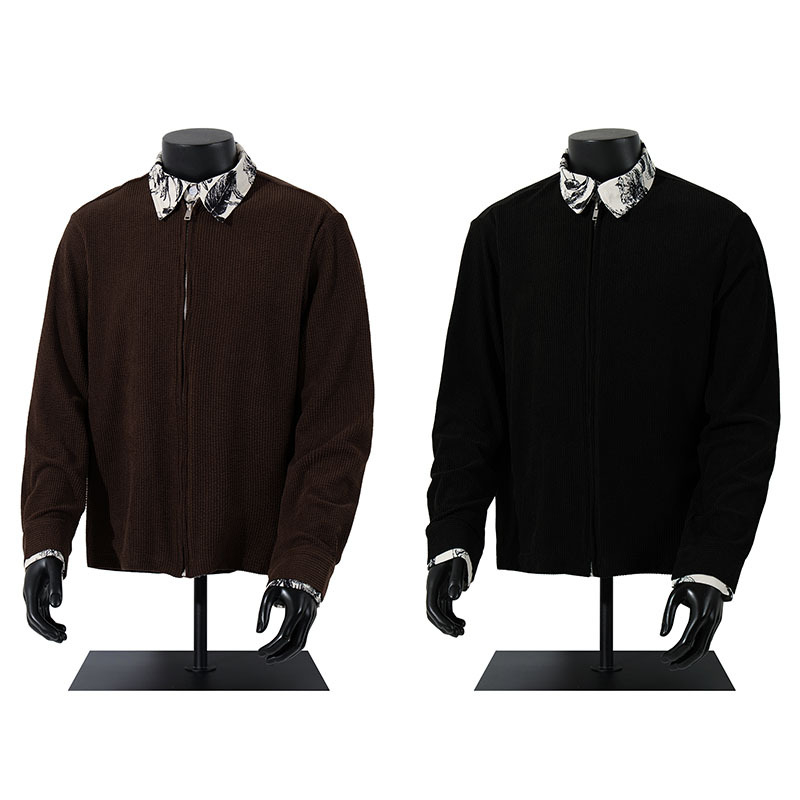 Tkpa Vintage jachetă dublu față, cu fermoar decorativ și design de colaj, material poliester respirabil, pentru bărbați și femei