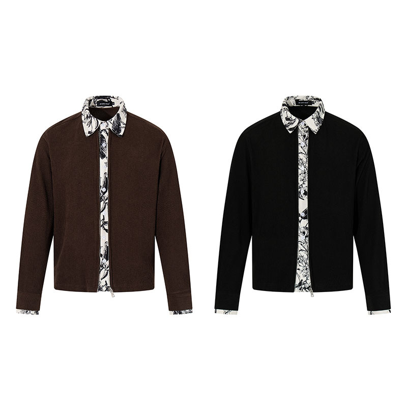 Tkpa Vintage jachetă dublu față, cu fermoar decorativ și design de colaj, material poliester respirabil, pentru bărbați și femei