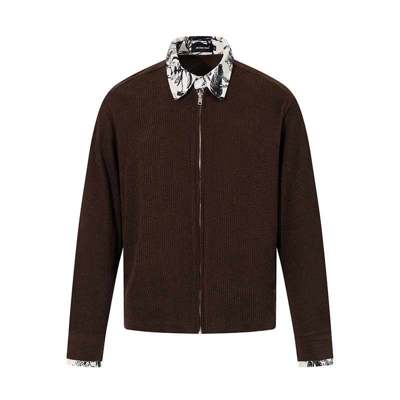 Tkpa Vintage jachetă dublu față, cu fermoar decorativ și design de colaj, material poliester respirabil, pentru bărbați și femei