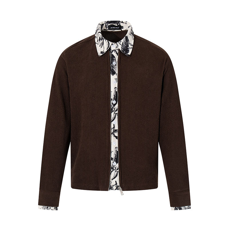 Tkpa Vintage jachetă dublu față, cu fermoar decorativ și design de colaj, material poliester respirabil, pentru bărbați și femei