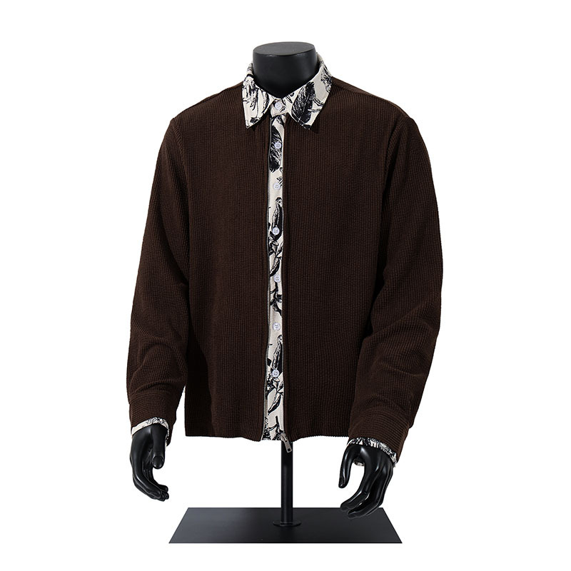 Tkpa Vintage jachetă dublu față, cu fermoar decorativ și design de colaj, material poliester respirabil, pentru bărbați și femei