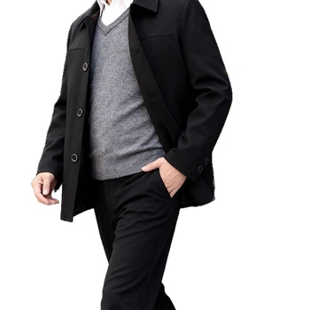 Geacă de bărbați cu rever, căptușită cu fleece; material principal: blană de iepure; căptușeală 95%+; buzunare patch; fără glugă